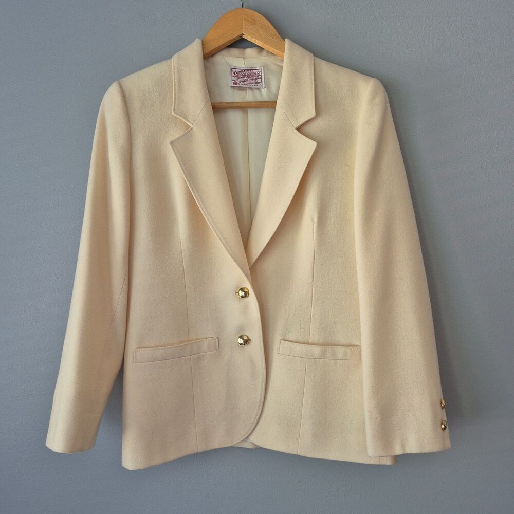 Pendleton Cream Gold Hardware Vintage 100% Pure Virgin Wool Blazer Womens 4P